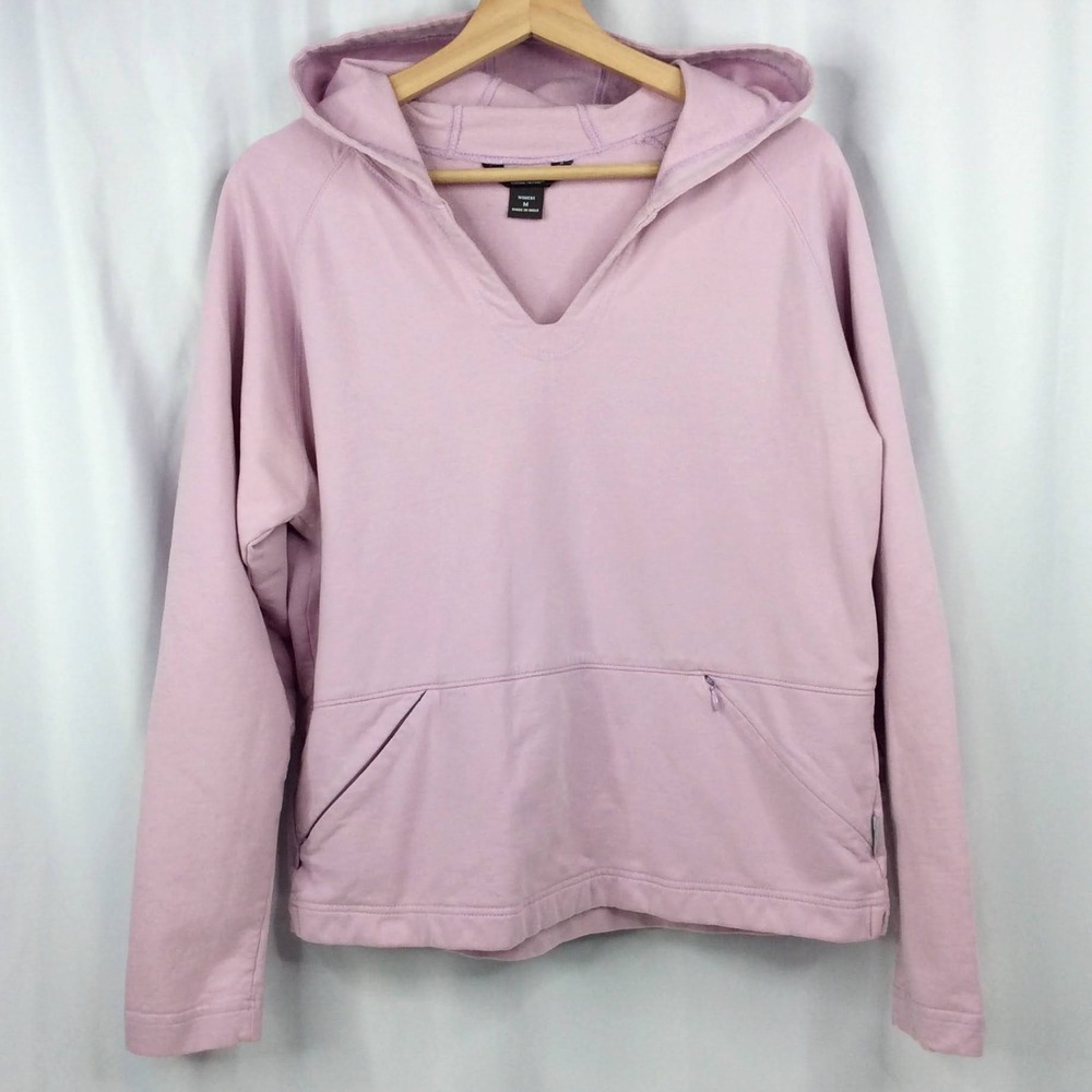 Woolrich Terry Hoodie Sweatshirt Women's Size Medium Mauve Zip Pockets V-Neck